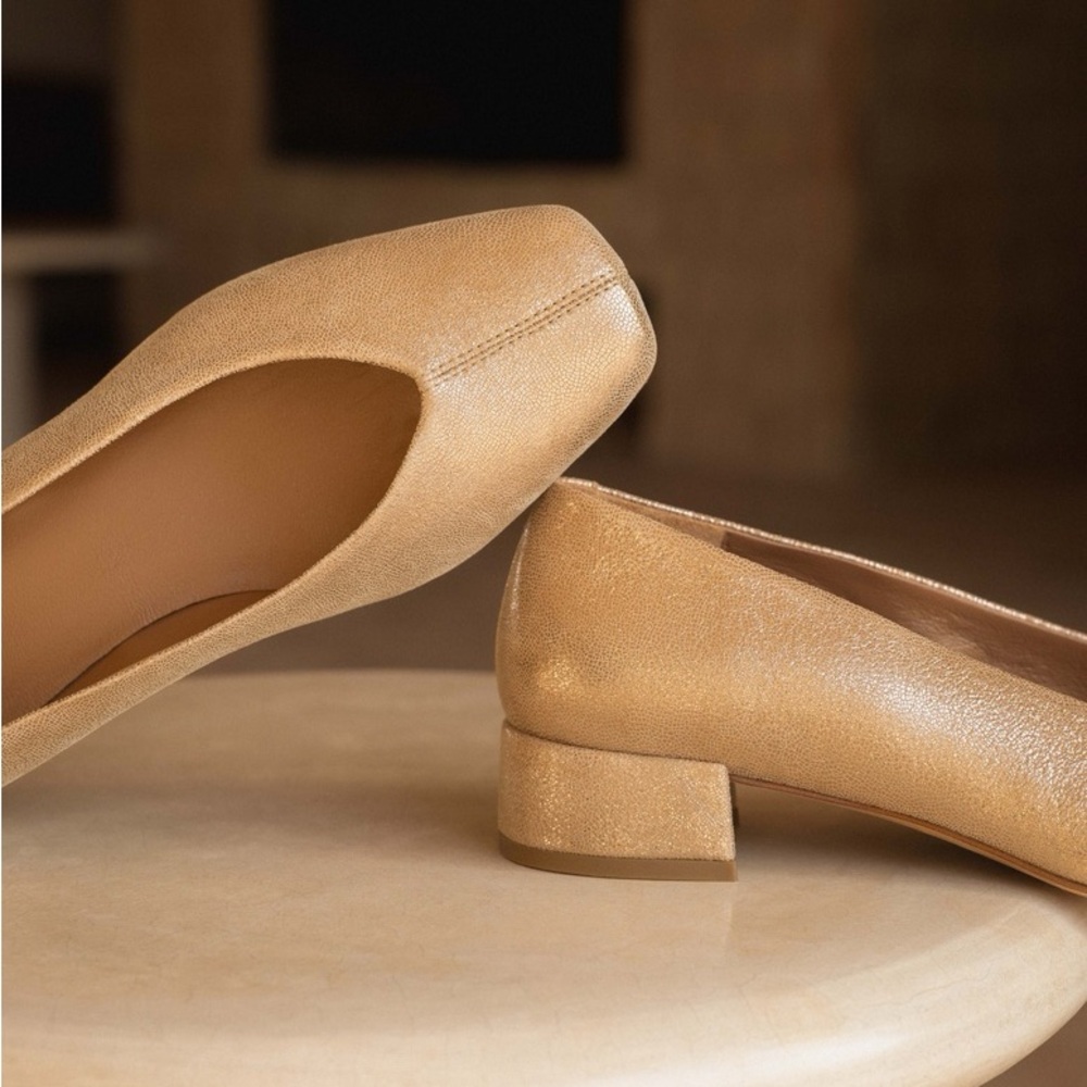 Bobbies Zelie Classic Square-Toe Low Heel Flats in Beige - Picture 5 of 10